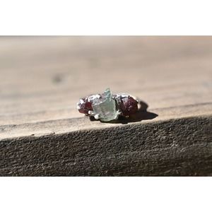 Boho Ring Raw Garnet and Watemerlon Tourmaline Engagement Ring Rough